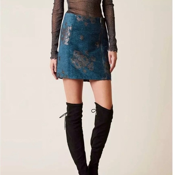 Woven Free People Movin On Teal Mini Skirt Size 4 - Picture 4 of 10
